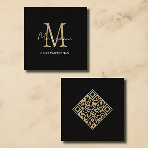 Minimalistisch Monogram QR-code Vierkante Visitekaartje
