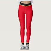 Minimalistisch Monogram Rood Zwart Faux Goud en Na Leggings (Voorkant)