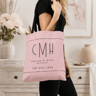 Minimalistisch Monogram Roze Modern Professioneel Draagtas