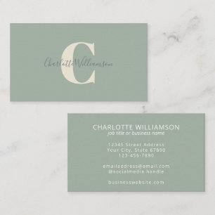 Minimalistisch Monogram Sage Green Elegant Script Visitekaartje