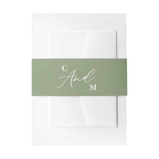 Minimalistisch Monogram Sage Green Wedding Uitnodigingen Wikkel (Voorkant Voorbeeld)