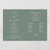 Minimalistisch Monogram Sage Groene Bruiloft Tijdl Programma (Achterkant)