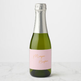 Minimalistisch monogram schrift roze sparkling wijnetiket