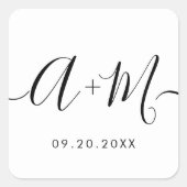 Minimalistisch Monogram Script Aangepaste trouwdat Vierkante Sticker (Voorkant)
