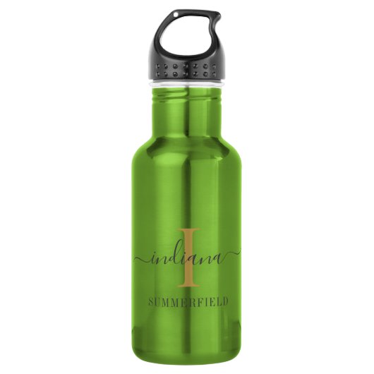 Minimalistisch Monogram Script Naam Modern Goud Gr Waterfles (Voorkant)