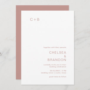 Minimalistisch monogram Simple Dusty Roos Wedding Kaart