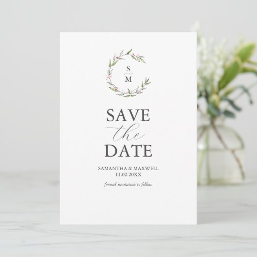 Minimalistisch monogram sparen de datum save the date (Staand voorkant)