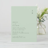 Minimalistisch monogram Trendy Chic Pistachio Wedd Kaart (Staand voorkant)