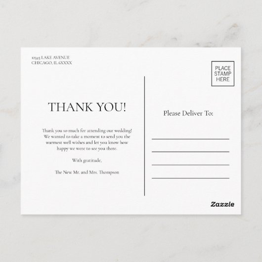 Minimalistisch Monogram Trouwfoto Bedankt Briefkaart (Achterkant)