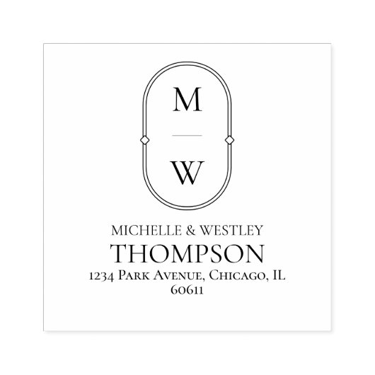 Minimalistisch Monogram Weduwkeeradres Rubberstempel (Afrduk)