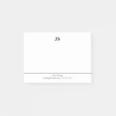 Minimalistisch monogram wit donkerblauw post-it® notes (Voorkant)