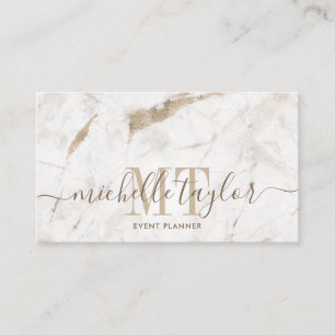 Minimalistisch monogram witte marmer visitekaartje
