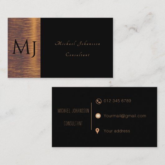 Minimalistisch monogram zwart en goud visitekaartje (Voorkant / Achterkant)