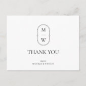 Minimalistisch Monogram Zwart Wit Bruiloft Dank u Briefkaart (Voorkant)