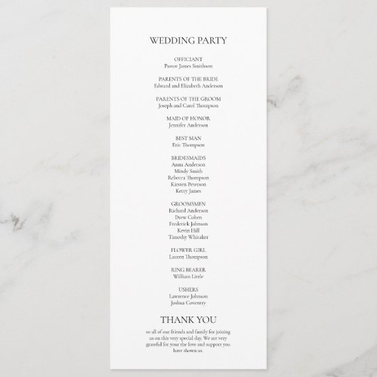 Minimalistisch Monogram Zwart-wit bruiloft Programma (Achterkant)