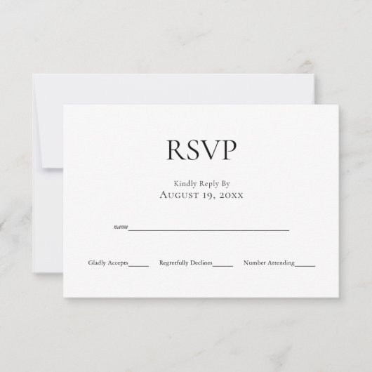 Minimalistisch Monogram Zwart Wit Bruiloft RSVP Ka (Voorkant)