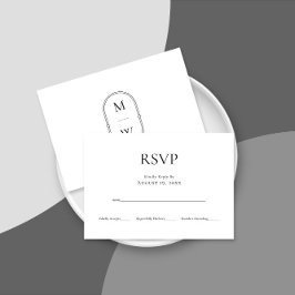 Minimalistisch Monogram Zwart Wit Bruiloft RSVP Ka