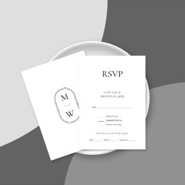 Minimalistisch Monogram Zwart Wit Bruiloft RSVP Ka
