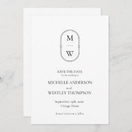 Minimalistisch Monogram Zwart-wit bruiloft Save The Date