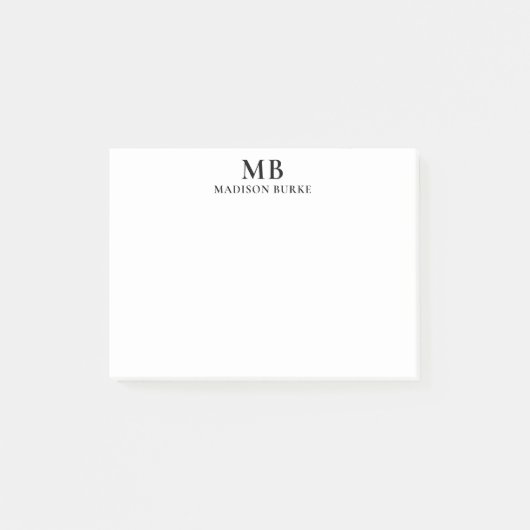 Minimalistisch monogram zwart-wit post-it® notes (Voorkant)