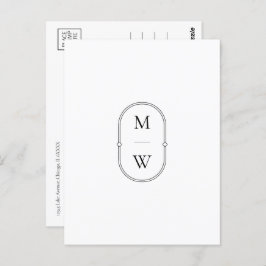 Minimalistisch Monogram Zwart-wit Save the Date Briefkaart