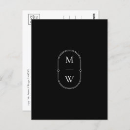 Minimalistisch Monogram Zwart-wit Save the Date Briefkaart