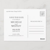Minimalistisch Monogram Zwart-wit Save the Date Briefkaart (Achterkant)