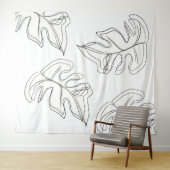 Minimalistisch Monstera Hand Drawn Gesture White Wandkleed (In Situ (horizontaal))
