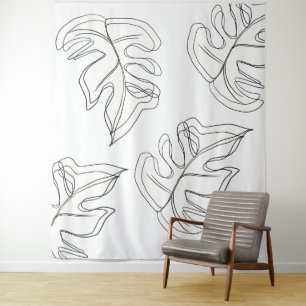 Minimalistisch Monstera Hand Drawn Gesture White Wandkleed