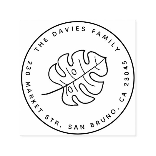 Minimalistisch Monstera Leaf & Rond retouradres Zelfinktende Stempel (Design)