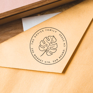 Minimalistisch Monstera Leaf & Rond retouradres Zelfinktende Stempel