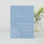 Minimalistisch mosterd Blue Wildflower Wedding Kaart (Staand voorkant)