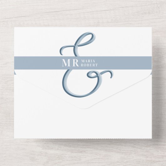 Minimalistisch mosterdblauw huwelijk all in one uitnodiging (Achterkant)