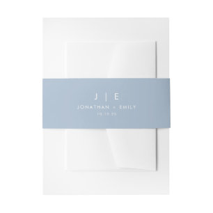 Minimalistisch mosterdblauw monogram huwelijk uitnodigingen wikkel
