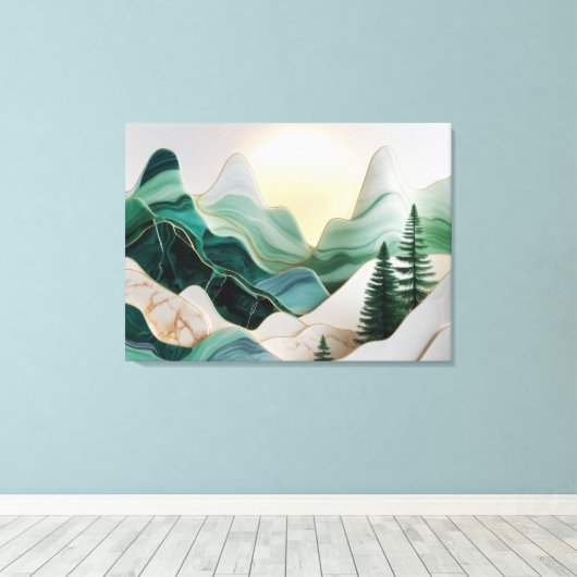 Minimalistisch mozaïek berglandschap met bomen canvas afdruk (Insitu (Houten vloer))