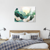 Minimalistisch mozaïek berglandschap met bomen canvas afdruk (Insitu (Slaapkamer))