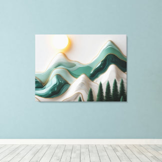 Minimalistisch mozaïek berglandschap met bomen canvas afdruk