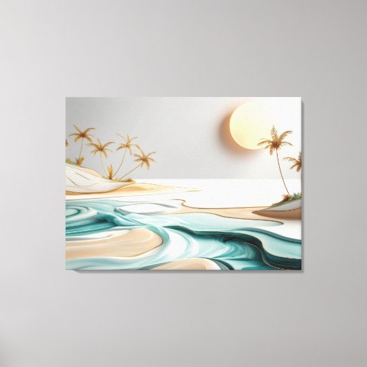 Minimalistisch mozaïek strandlandschap met palmbom canvas afdruk (Voorkant)