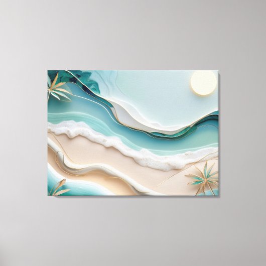 Minimalistisch mozaïek strandlandschap met palmbom canvas afdruk (Voorkant)