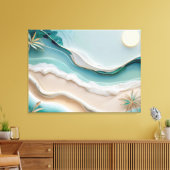 Minimalistisch mozaïek strandlandschap met palmbom canvas afdruk (Insitu (Woonkamer))