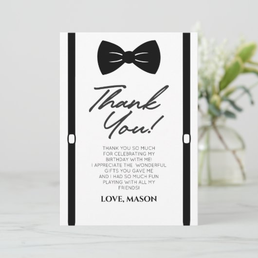 Minimalistisch Mr. ONEderful Bowtie 1e verjaardags Bedankkaart (Staand voorkant)