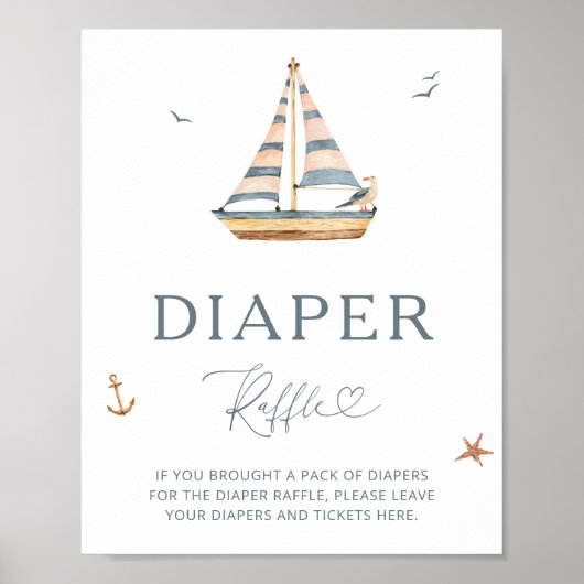 Minimalistisch nautische zeilboot luier Raffle Pos Poster (Voorkant)
