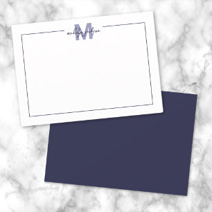 Minimalistisch Navy Blauwe Rand Monogram Notitiekaartje