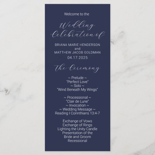Minimalistisch Navy Blue Wedding Program voor Mana Programma (Voorkant)