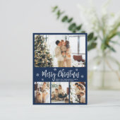 Minimalistisch Navy Wit 4 Foto Collage Kerstmis Briefkaart (Staand voorkant)