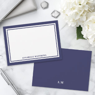 Minimalistisch Navyblauw Twee Rand Monogram Notitiekaartje