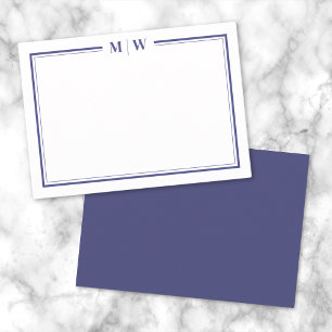 Minimalistisch Navyblauw Twee Rand Monogram Notitiekaartje