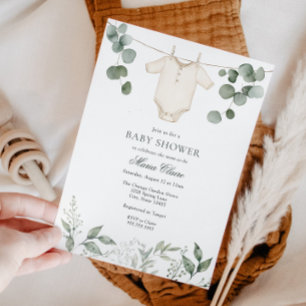 Minimalistisch Neutraal Groen Baby shower Uitnodig Kaart