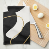 Minimalistisch Neutral Zwart Goud Abstract Theedoek (Quarter Fold)