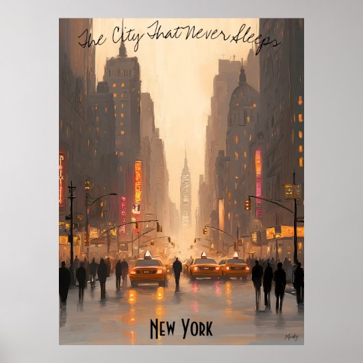 Minimalistisch New York Skyline Poster – Zachte To (Voorkant)